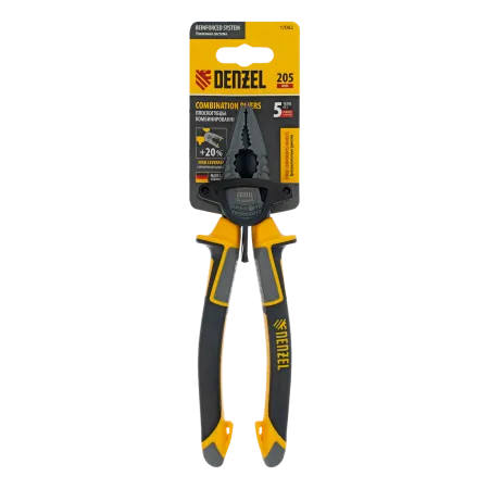 Плоскогубцы комбинированные DENZEL 205 мм, трехкомпонентные рукоятки