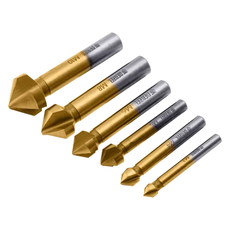 Набор зенковок DENZEL HSS, M3-M10, 6 шт, металл. кейс