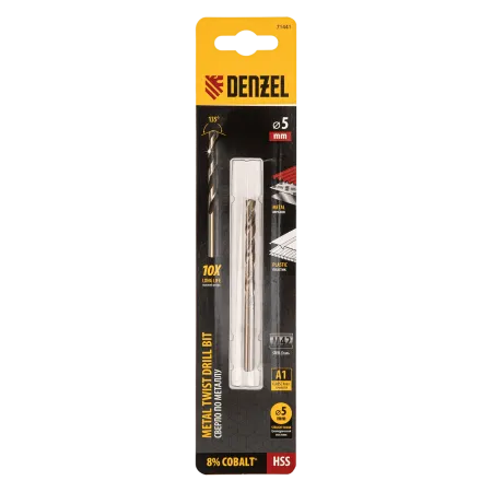 Сверло по металлу DENZEL 5 мм, HSS Co-8%
