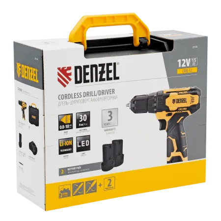 Дрель-шуруповерт аккумуляторная DENZEL CDQ-12, Li-Ion, 12 В