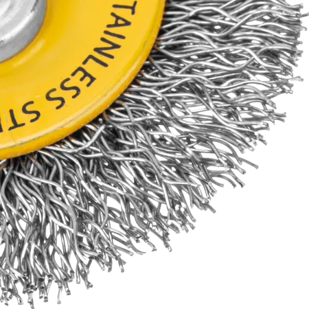 Щетка для дрели DENZEL, 50 мм, Плоская, со шпилькой, нержавеющая витая проволока