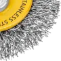Щетка для дрели DENZEL, 50 мм, Плоская, со шпилькой, нержавеющая витая проволока