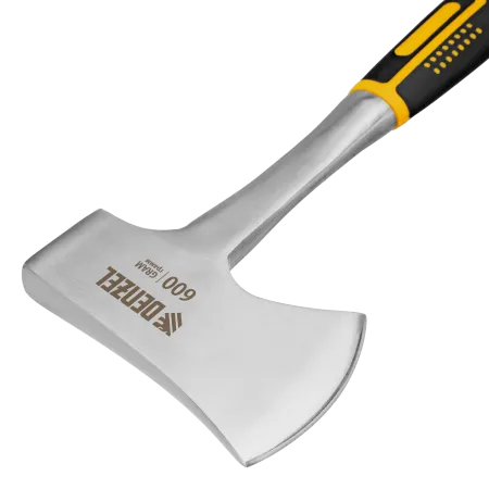 Топор цельнометаллический DENZEL, 600 г, двухкомпонентная обрезиненная рукоятка, прямой хват