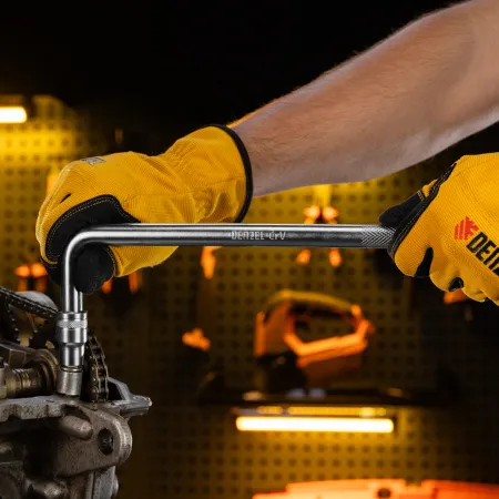 Вороток Г-образный DENZEL 300*75 мм, квадрат 1/2", CrV, матовый хром