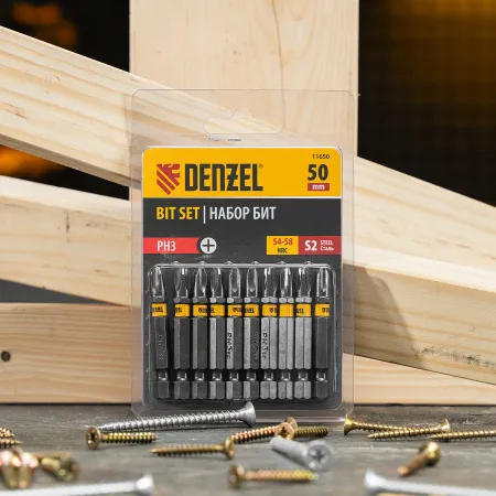 Бита DENZEL PH3х50, сталь S2, шестигранный профиль, 10 шт. Е 6,3