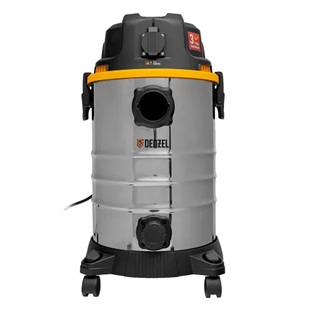 Пылесос строительный DENZEL RVC30, 1400 Вт, бак 30 л, шланг 3 м, розетка с автосинхр.