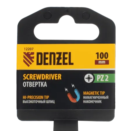 Отвертка DENZEL PZ2x100 мм, CrV, трехкомпонентная рукоятка