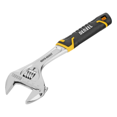 Ключ разводной DENZEL 250 мм (раскрытие до 38 мм), CrV, с быстрым сбросом, кованый, TPR рукоятка