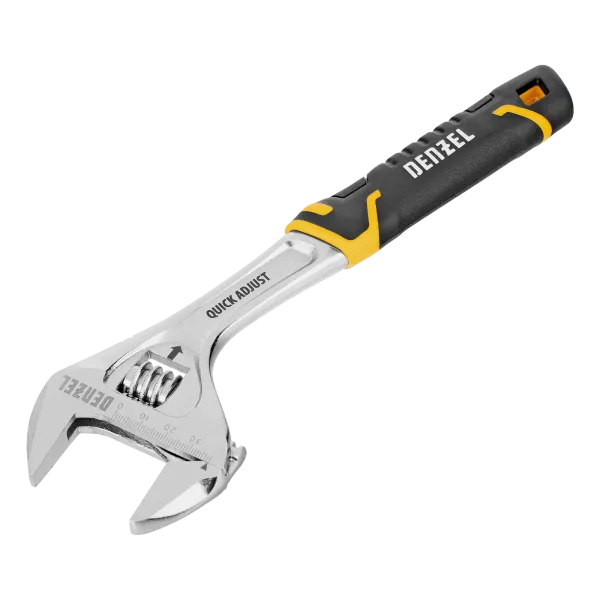 Ключ разводной DENZEL 250 мм (раскрытие до 38 мм), CrV, с быстрым сбросом, кованый, TPR рукоятка