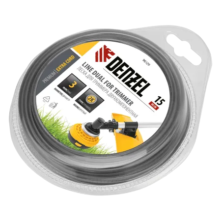 Леска для триммера DENZEL Extra cord 96129, 3 мм x 15 м, круглая, двухкомпонентная