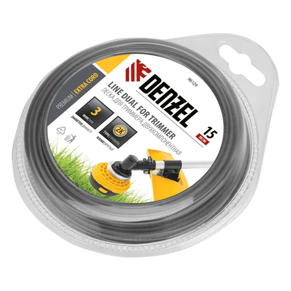 Леска для триммера DENZEL Extra cord 96129, 3 мм x 15 м, круглая, двухкомпонентная