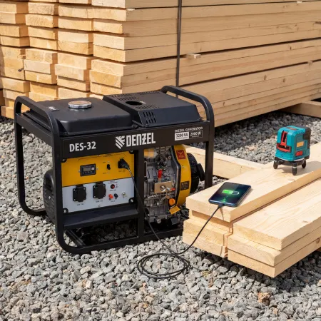 Генератор дизельный DENZEL DES-32, 3,2 кВт, 230 В, 11 л, ручной стартер