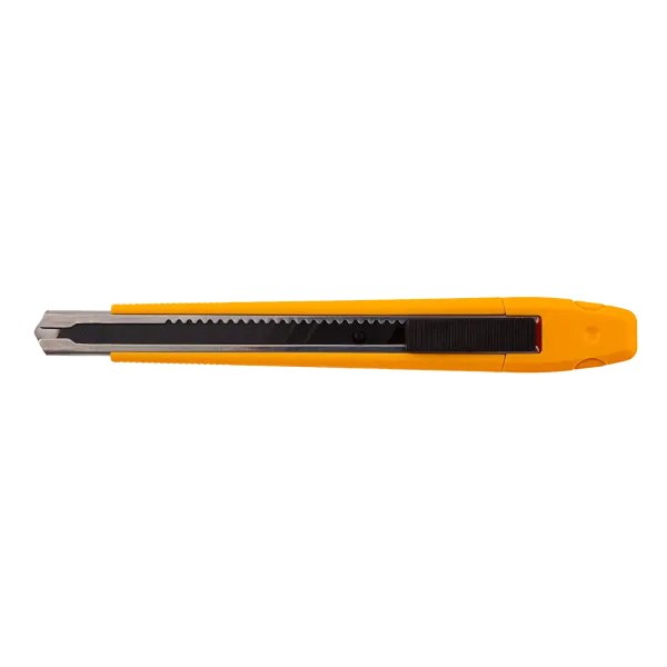 Нож DENZEL 9 мм, сменное лезвие, SK4, метал. направляющая, клипса, нажимной фиксатор