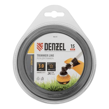 Леска для триммера DENZEL 96219 двухкомпонентная звезда, 3,0мм х 15м, блистер EXTRA CORD