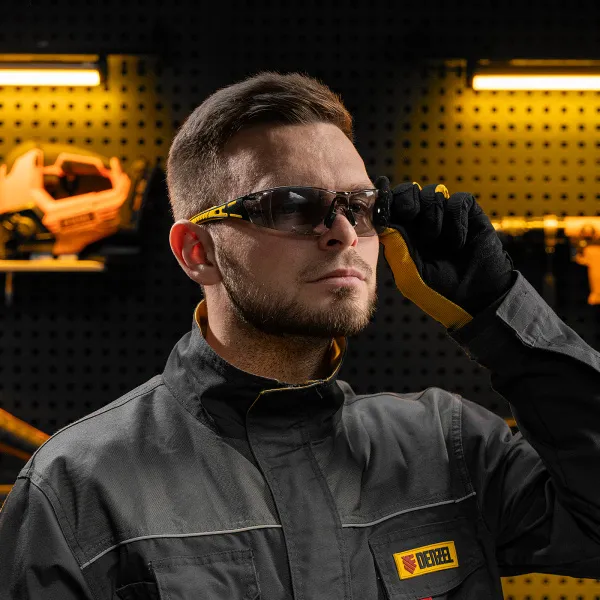 Очки защитные DENZEL открытые, поликарбонатные, дымчатая линза, 2х комп.дужки