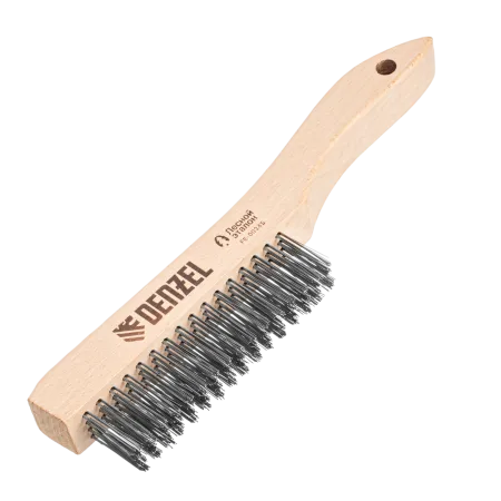 Щетка зачистная 4-х рядная DENZEL, прямая проволока из нержавеющей стали с деревянной ручкой, EFP