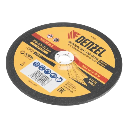 Круг шлифовальный по металлу DENZEL, 230 х 6,0 х 22,2 мм, A24QBF