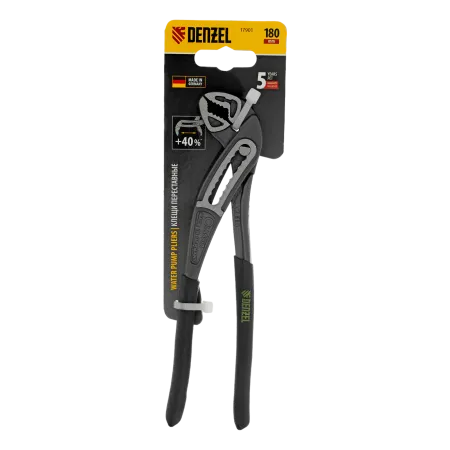 Клещи переставные DENZEL обливные рукоятки, 180 мм