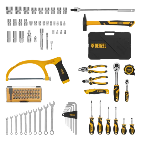 Набор инструментов DENZEL 1/2", 1/4", CrV, S2, пластиковый кейс, 100 предметов