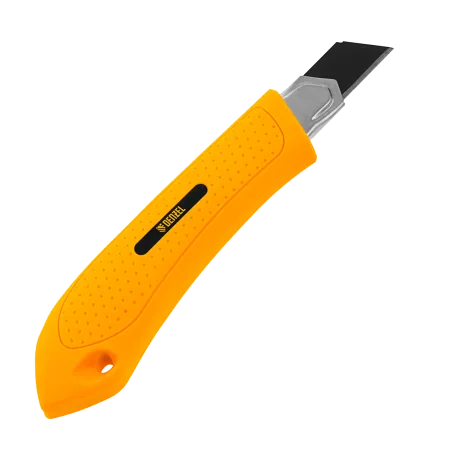 Нож DENZEL 18 мм, сменное лезвие, SK4, метал. направляющая, винтовой фиксатор