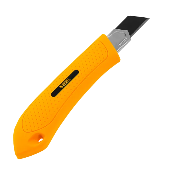 Нож DENZEL 18 мм, сменное лезвие, SK4, метал. направляющая, винтовой фиксатор