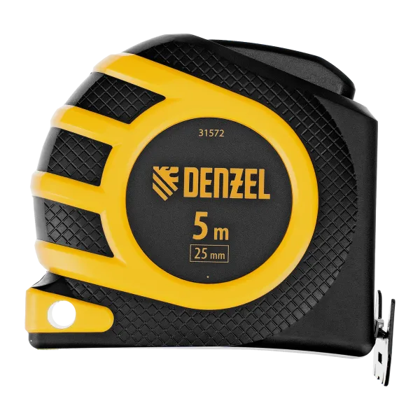 Рулетка DENZEL 5м x 25 мм, магнит, двухсторонний зацеп, нейлон, двуст. шкала, автоматич