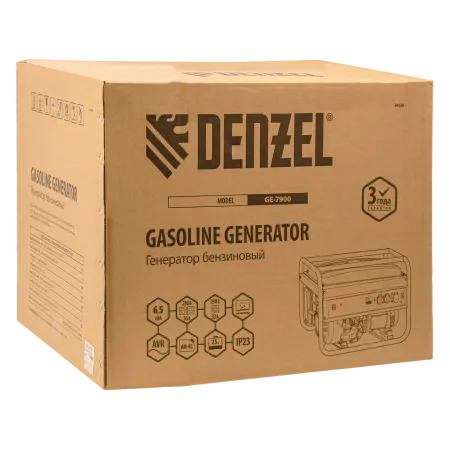Генератор бензиновый DENZEL GE 7900, 6.5 кВт, 220 В/50 Гц, 25 л, ручной старт