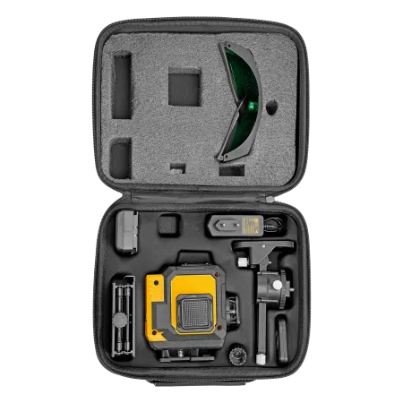 Лазерный уровень мультипризменный DENZEL DLV-360-3C, 30 м, зеленый луч, Li-Ion 2,4 Aч, кейс