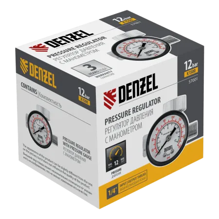 Регулятор давления с манометром DENZEL для краскораспылителя K1500, 12 бар, 1/4"