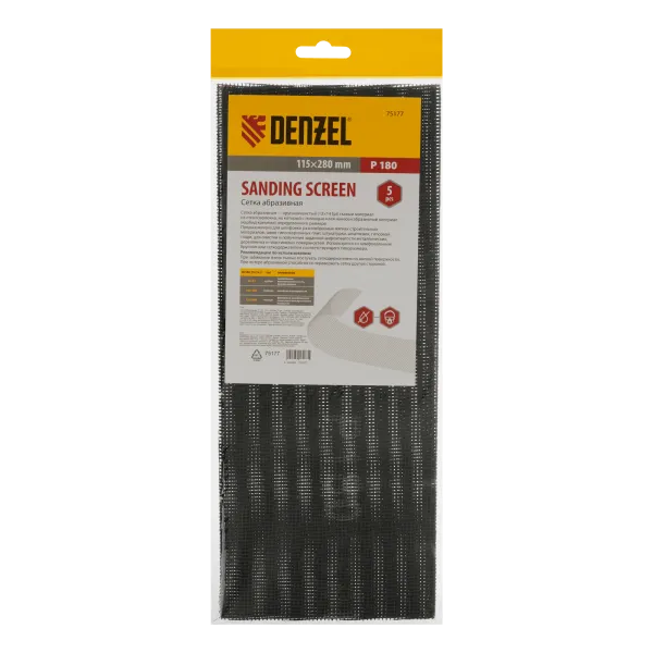 Сетка абразивная DENZEL 75177, P180, 115 x 280 мм, 5 шт.