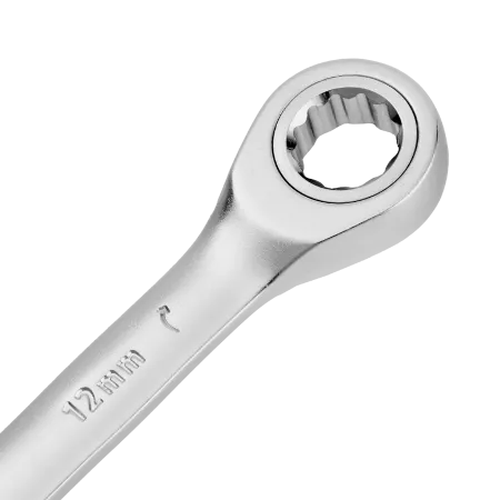 Ключ комбинированный трещоточный DENZEL, 12 мм, CrV, матовый хром