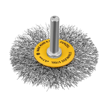 Щетка для дрели DENZEL, 60 мм, Плоская, со шпилькой, нержавеющая витая проволока