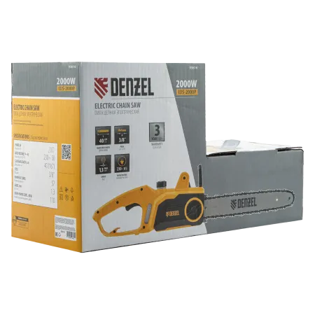 Пила цепная электрическая DENZEL EDS-2000P, 2 кВт, шина 40 см, шаг 3/8, 57 звеньев