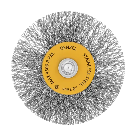 Щетка для дрели DENZEL, 60 мм, Плоская, со шпилькой, нержавеющая витая проволока