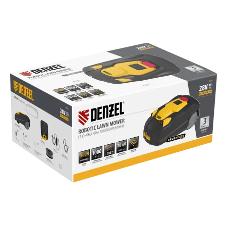 Робот-газонокосилка DENZEL Grass Master 1000  1000м2, 3Ач, 28V, LCD дисплей, Wi-Fi