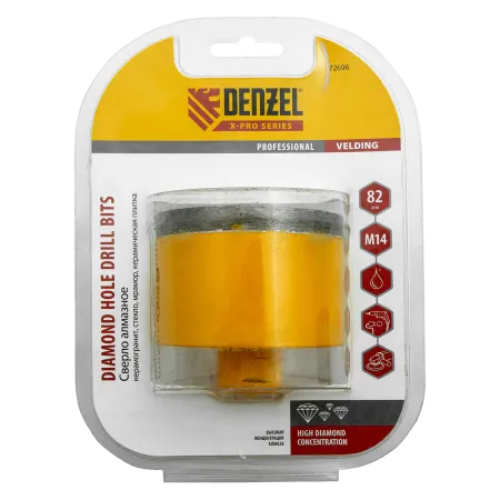 Сверло алмазное по керамограниту DENZEL 72696, 82 мм, М14, мокрая резка