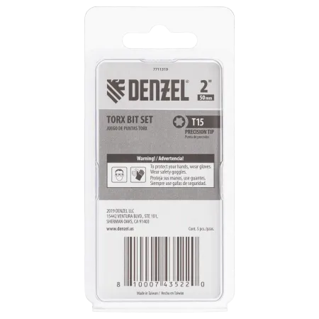 Набор бит DENZEL T15x50, 5 шт.