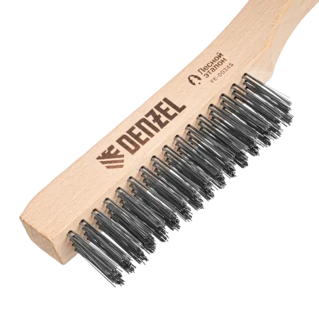 Щетка зачистная 4-х рядная DENZEL, прямая проволока из нержавеющей стали с деревянной ручкой, EFP