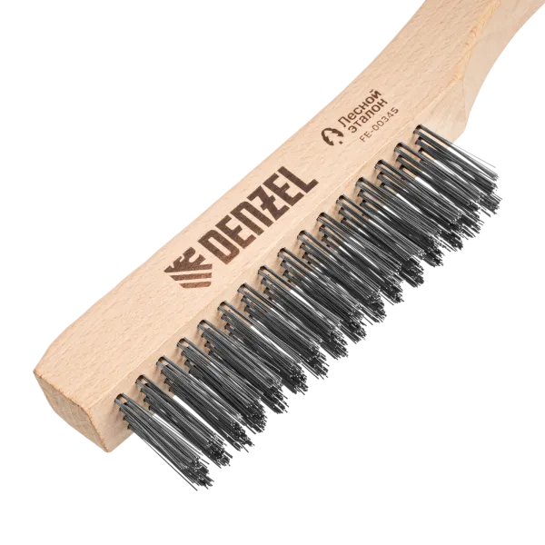 Щетка зачистная 4-х рядная DENZEL, прямая проволока из нержавеющей стали с деревянной ручкой, EFP