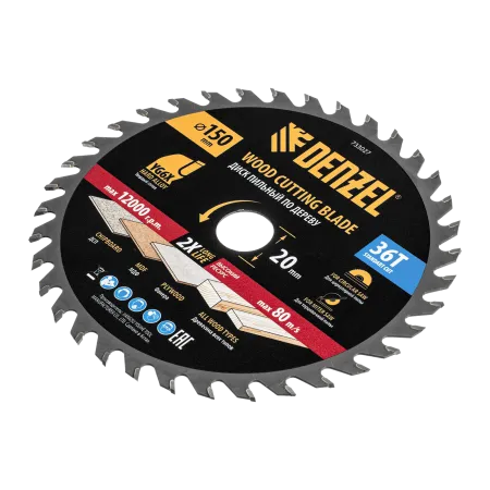 Пильный диск по дереву DENZEL ф150 х 20 мм, 36 зубов
