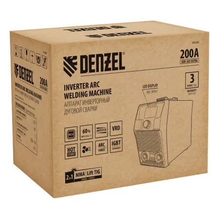 Аппарат инвертор DENZEL. дуговой сварки SDR-205 Ultra, 200 А, ПВ 60%