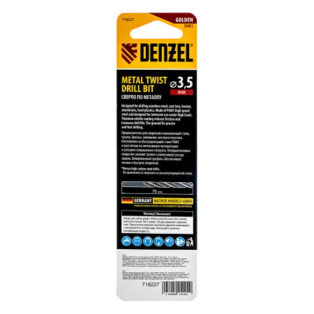 Сверло спиральное по металлу DENZEL 3,5 x 70 мм, Р6М5, Golden Tip, 2шт.