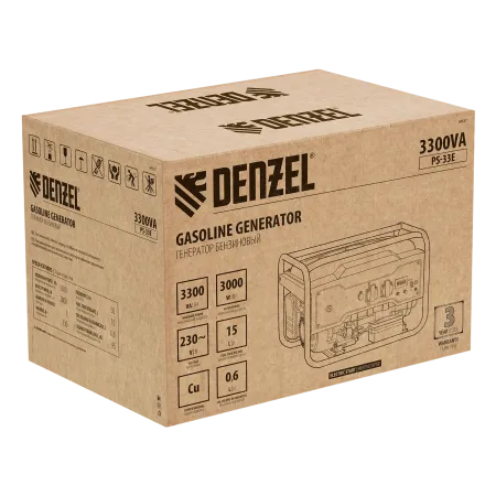 Генератор бензиновый DENZEL PS-33E, 3.3 кВт, 230В, 15 л, электростартер