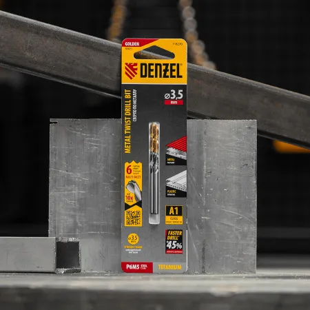 Сверло спиральное по металлу DENZEL 3,5 x 70 мм, Р6М5, Golden Tip, многогранная заточка, 2шт.