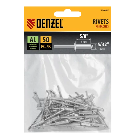 Заклепки алюминиевые DENZEL 5/32"-5/8", 4 х 15 мм, 50 шт