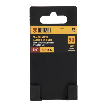 Ключ комбинированный трещоточный DENZEL, 19 мм, CrV, матовый хром