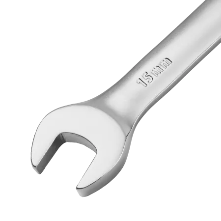Ключ комбинированный трещоточный DENZEL, 15 мм, CrV, матовый хром