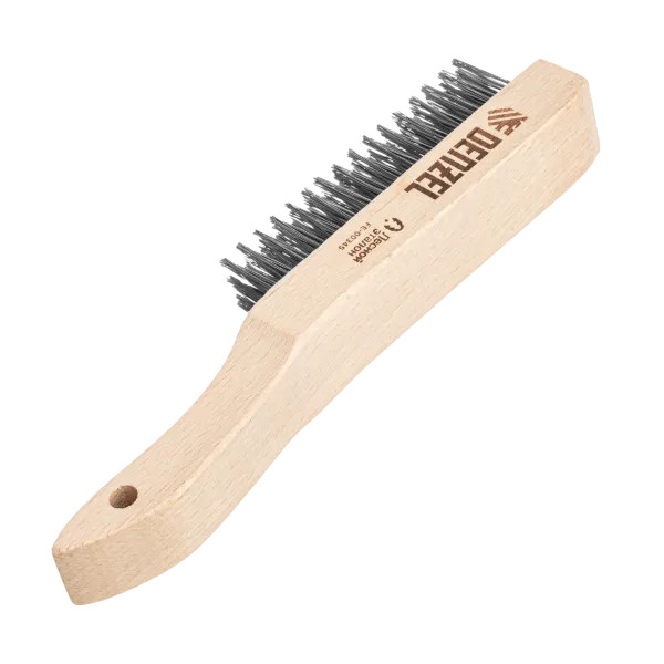 Щетка зачистная 6-и рядная DENZEL, прямая проволока из нержавеющей стали с деревянной ручкой, EFP