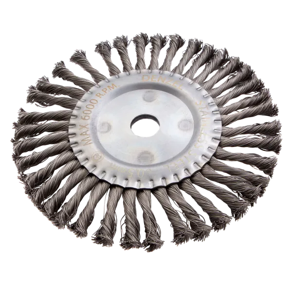 Щетка для УШМ DENZEL 746383, 200 мм, «плоская», крученая нержавеющая проволока 0.5 мм, посадка 22.2 мм