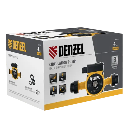 Циркуляционный насос DENZEL CP25-4, напор 4 м, 50 л/мин, 1 м кабель, монт. длина 180 мм